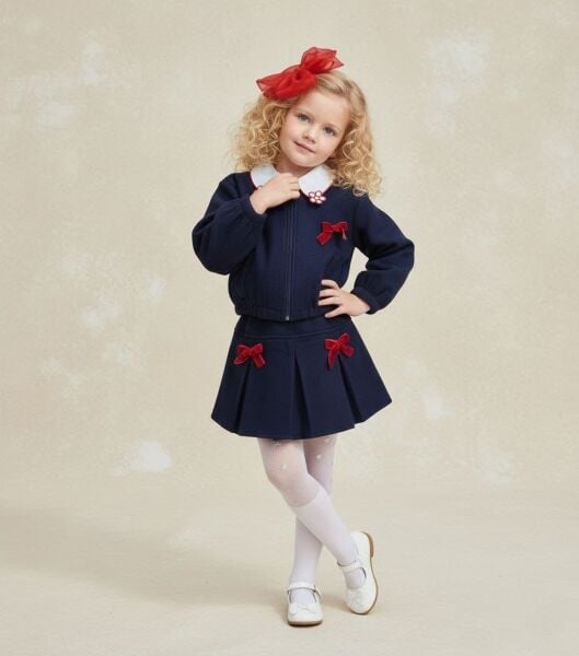 Kaşe CeketLİ Etekli Fiyonklu Takım - Lacivert