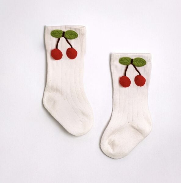 Asarkids Kiraz Aplikeli Çorap - Beyaz