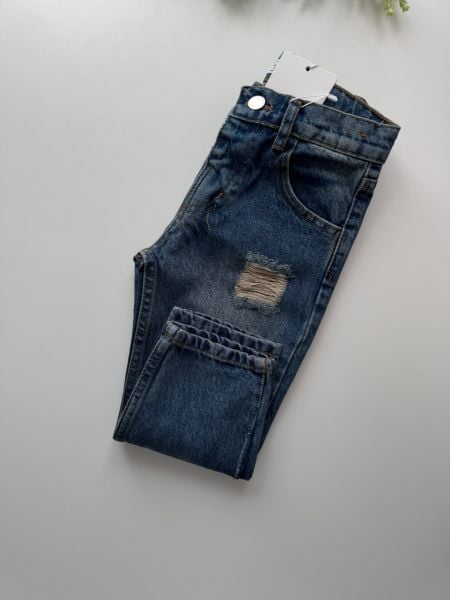 Yırtık Detaylı Pantolon - Koyu Mavi