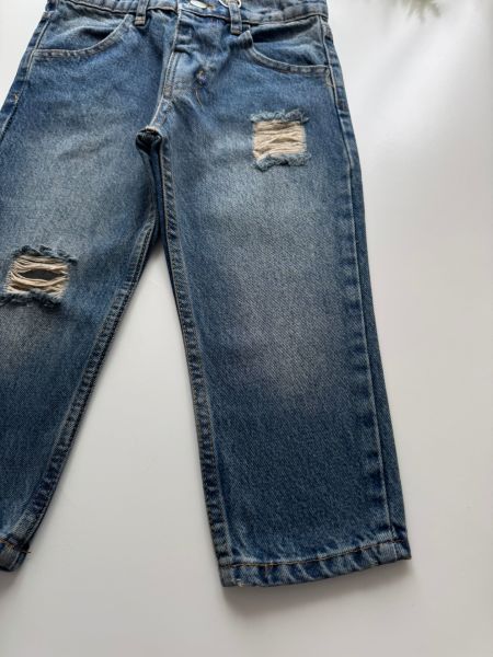 Yırtık Detaylı Pantolon - Koyu Mavi