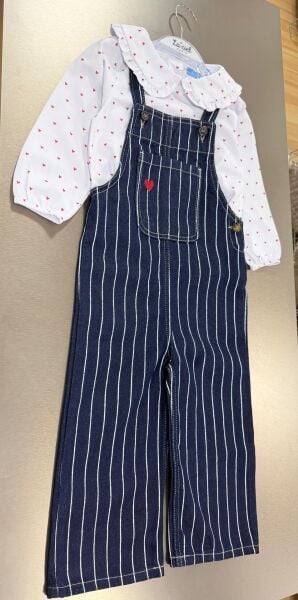 Asarkids Kalp Nakışlı Salopet ve Gömlek Seti 2'li  - Koyu Mavi