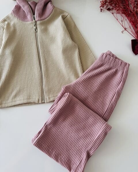 Pamuklu Fermuarlı 2’li Set - Pudra