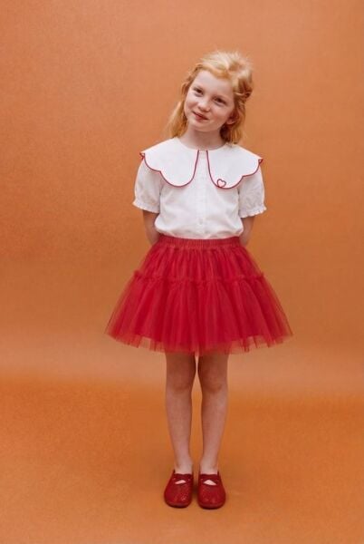 Asarkids Kalp Gömlekli Tütü Etekli Takım - Kırmızı Beyaz