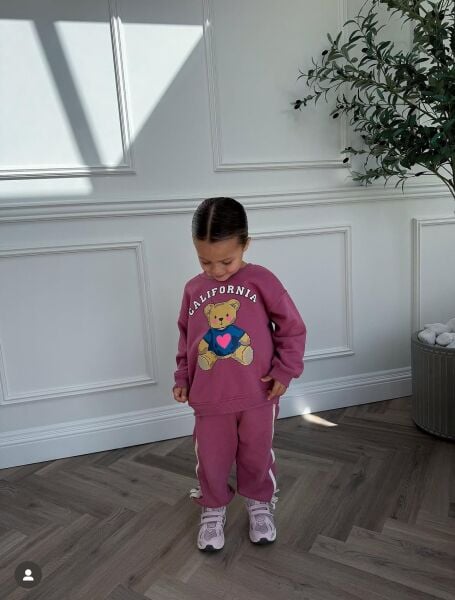 Ayıcık Baskılı Fiyonklu Eşofman Takımı - Mürdüm