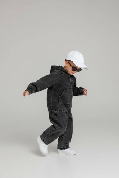 Kanguru Cepli Denim 2'li Takım - Siyah