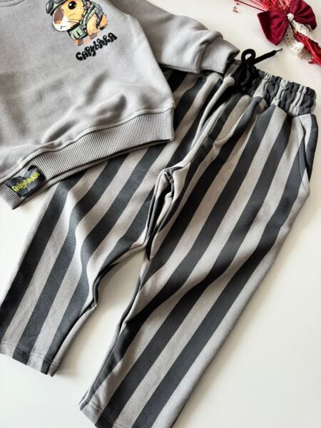Çizgili Karakterli Takım - Gri