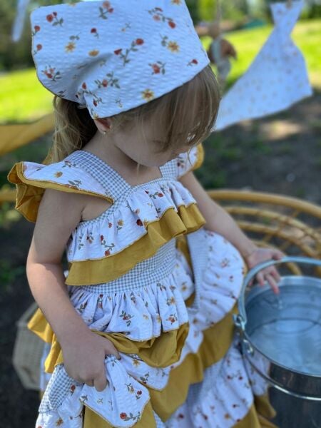 Asar Kids Özel Tasarım Pöti Kareli Elbise - Çok Renkli Hardal