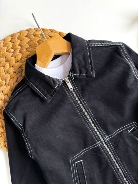 Asarkids Denim Fermuarlı Oversize 2'li Takım - Siyah