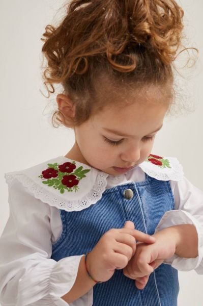 Kot Jile Nakışlı Gömlek Bordo Yakalı 2'li Set - Mavi