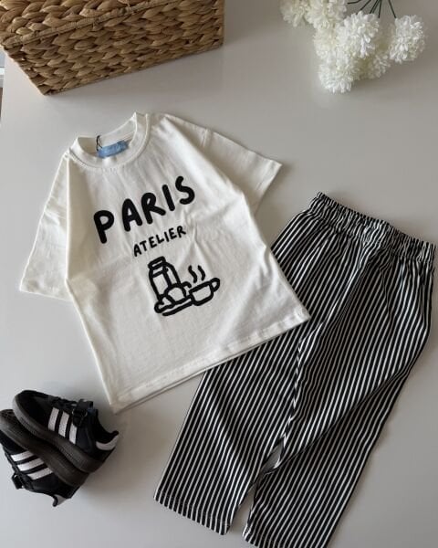 Asarkids La'ciel Paris Çizgili Atelier 2'li Set - Beyaz Siyah