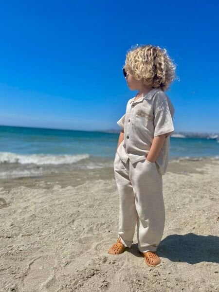 Asar Kids Bohem Tarz Kolları Nakışlı 2'li Takım - Krem