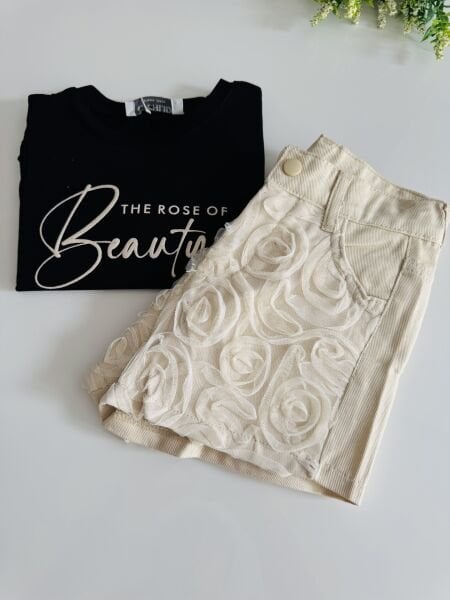 Tül Gül Şortlu Gülce Takım - Siyah