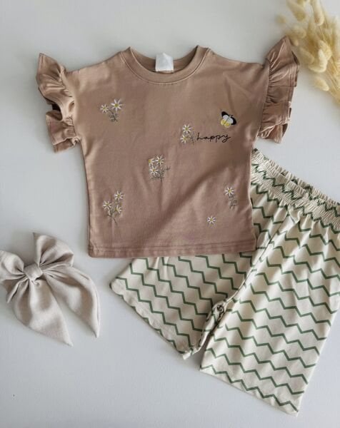 Önü Nakışlı Biker Taytlı Defne Takım - Bakır