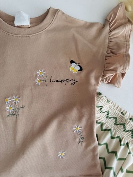 Önü Nakışlı Biker Taytlı Defne Takım - Bakır