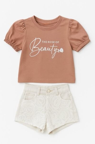 Tül Gül Şortlu Gülce Takım - Bakır