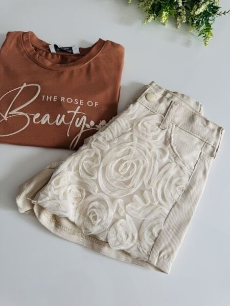 Tül Gül Şortlu Gülce Takım - Bakır