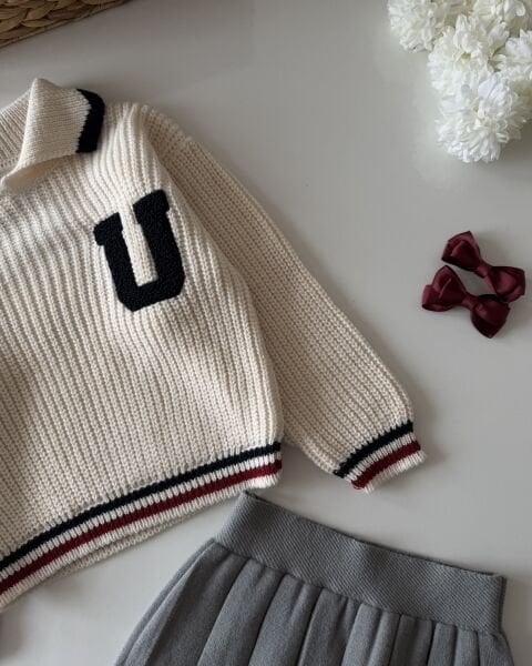 Asarkids Triko Etekli Kolej Takım - Krem Gri