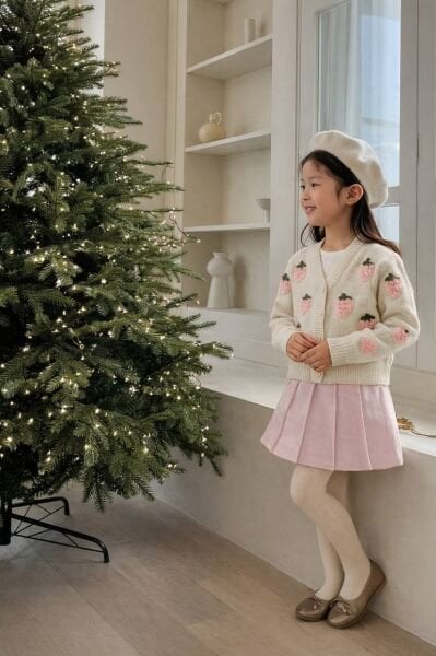 Çilek Aplikeli Triko Hırkalı Takım - Pembe