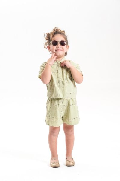 Keten Fisto İşlemeli Zeynep Takım - Yeşil