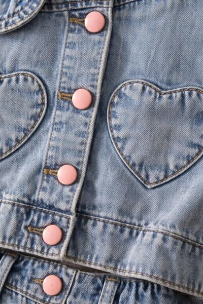 Denim Kalp Detaylı 2'li Takım - Mavi