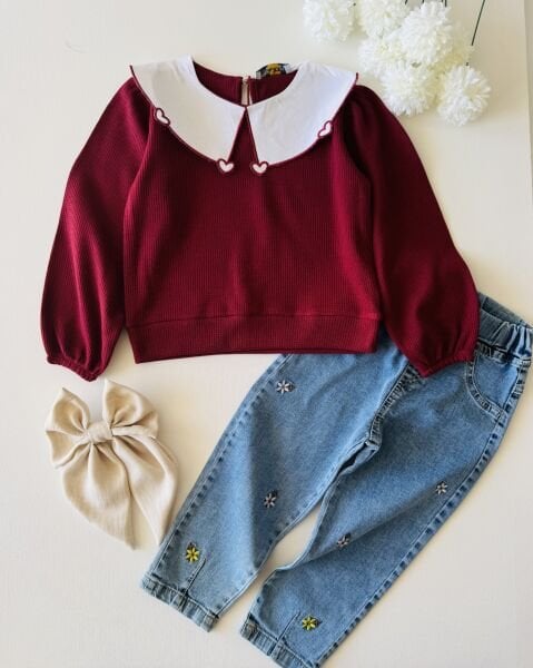 Bebe Yaka Arya 2'li Jean Takım - Bordo