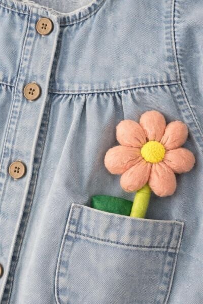 Asarkids Papatya  Aplikeli Denim Elbise - Mavi