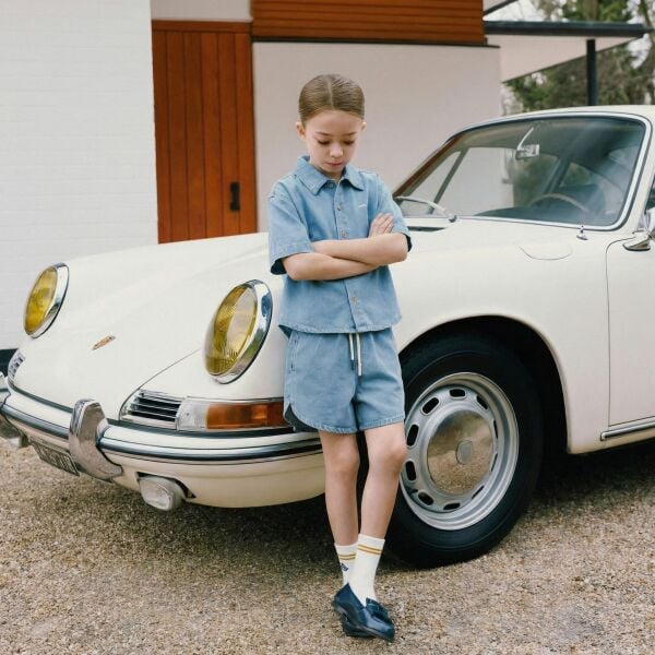 Asarkids La'ciel Paris Unisex Kullanıma Uygun Denim Gömlek Şort 2'li Takım - Mavi