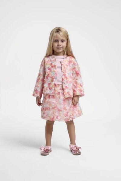 Pıtır Çiçekli Ceketli 3'lü Takım - Çok Renkli Pembe