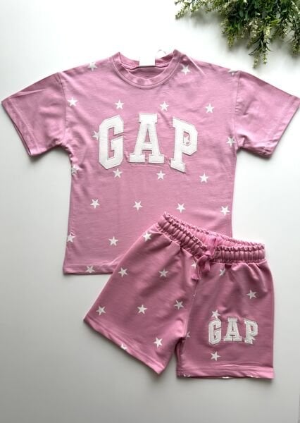 Logolu Yıldız Baskılı Şortlu Takım - Pembe