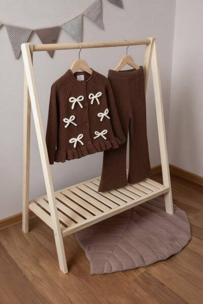 Fiyonk Aplikeli Triko Takım - Kahve