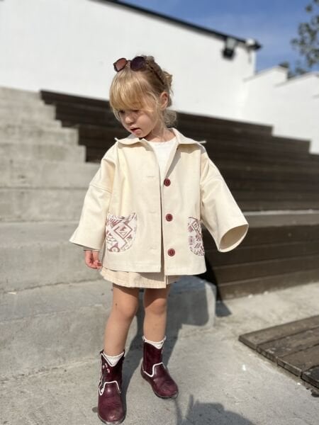 Cebi Etnik Desenli Trençkot - Bej