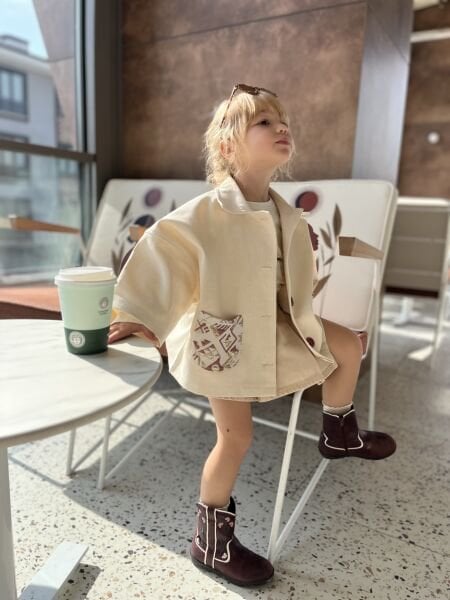 Cebi Etnik Desenli Trençkot - Bej