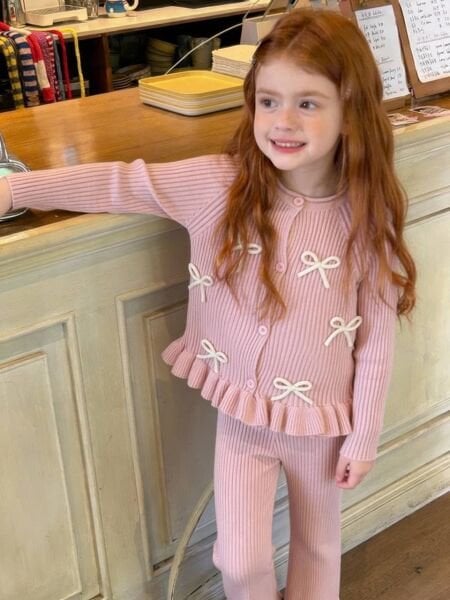 Fiyonk Aplikeli Triko Takım - Pembe