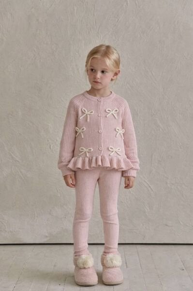 Fiyonk Aplikeli Triko Takım - Pembe