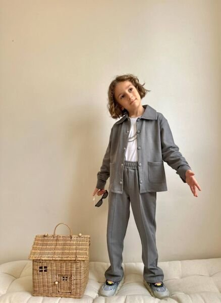 Asarkids Ceket Pantolon 3'lü Takım - Gri