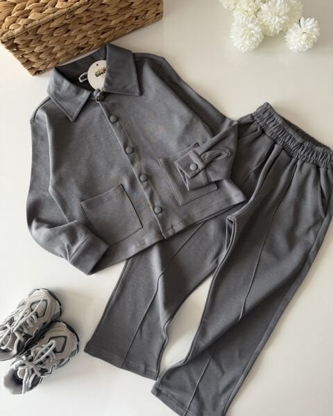 Asarkids Ceket Pantolon 3'lü Takım - Gri