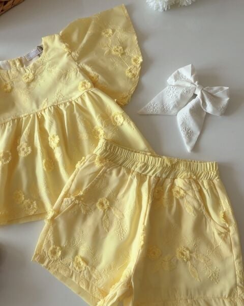 Asarkids Fistolu Bluz Şort 2'li Takım - Sarı