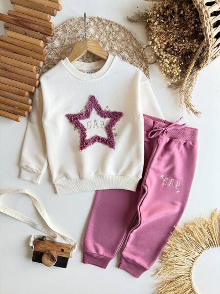 Yıldız Aplikeli Logolu Eşofman Takım - Pembe