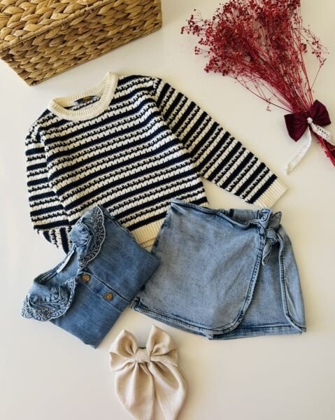 Nakış Yaka Detaylı Mısra Takım - Mavi