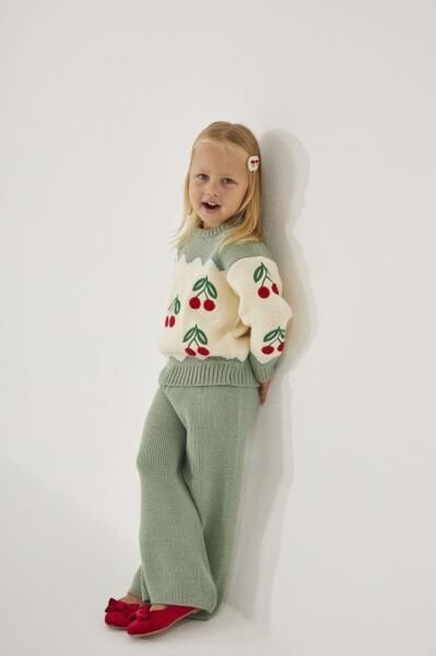 Kiraz Desenli Triko Takım - Yeşil