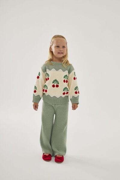 Kiraz Desenli Triko Takım - Yeşil