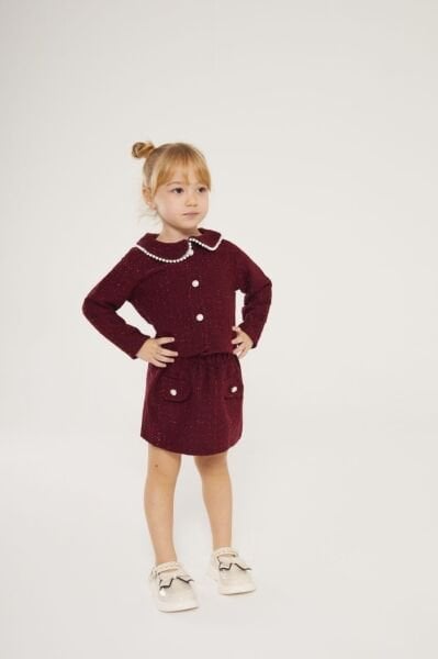 İnci Detaylı Tüvit 2'li Takım - Bordo