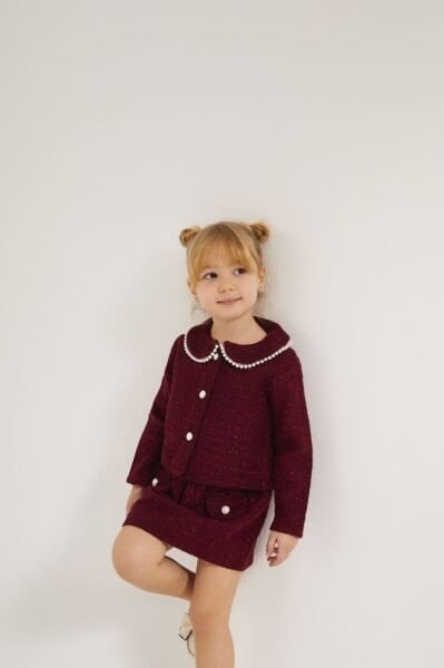 İnci Detaylı Tüvit 2'li Takım - Bordo