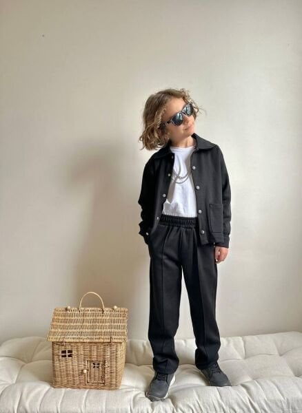 Asarkids Ceket Pantolon 3'lü Takım - Siyah