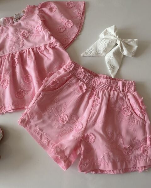 Asarkids Fistolu Bluz Şort 2'li Takım - Pembe