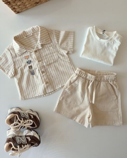 Asarkids Sevimli Tilki Nakışlı Erkek Bebek 3'lü Set - Krem