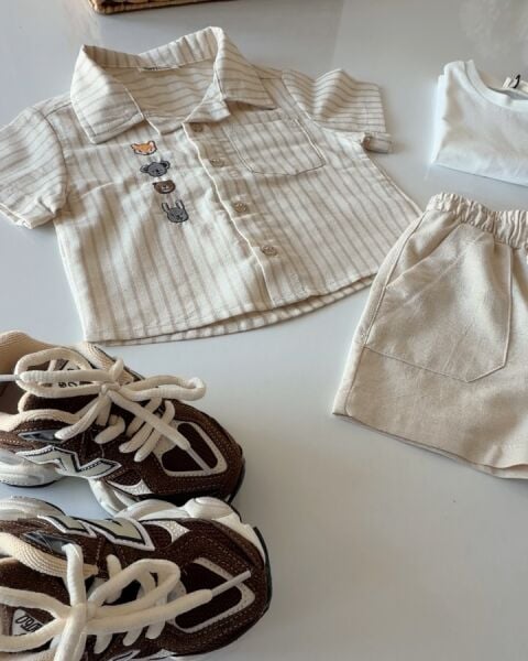 Asarkids Sevimli Tilki Nakışlı Erkek Bebek 3'lü Set - Krem