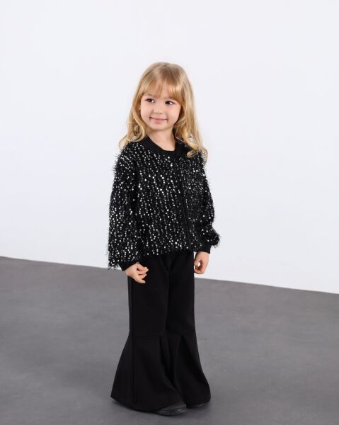 Asarkids Sakallı Hırka Taytlı 3'lü Takım - Gümüş Pullu