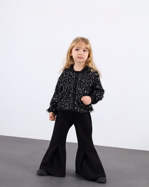 Asarkids Sakallı Hırka Taytlı 3'lü Takım - Gümüş Pullu