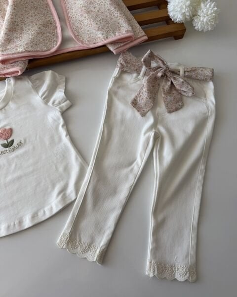 Asarkids Kapitone Ceketli 3’lü Takım - Beyaz - Pembe